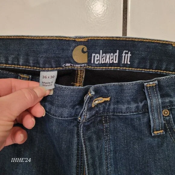 Carhartt Mens Relaxed Fit Jeans 36x30 Blue Denim Built-In Warm - Picture 3 of 12